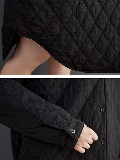 xakxx Simple Loose Rhombic Belted Solid Color Lapel Padded Coat