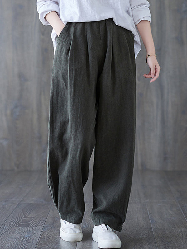 xakxx Simple Wide Leg Loose Elasticity Solid Color Casual Pants Bottoms