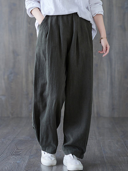 xakxx Simple Wide Leg Loose Elasticity Solid Color Casual Pants Bottoms