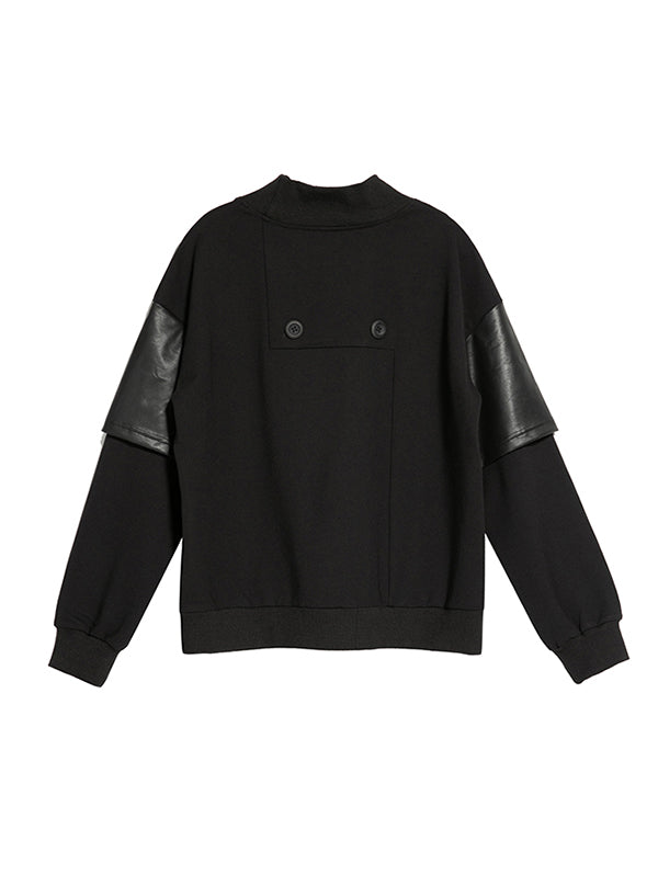 xakxx Thicken PU Split-Joint False-Two Asymmetric Sweatshirt