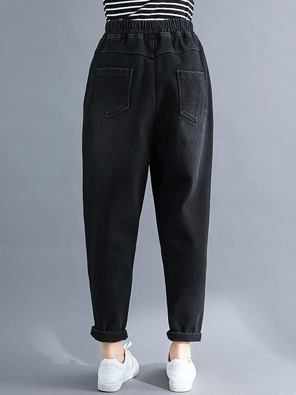 xakxx Thicken Solid Color Column Jean Pants