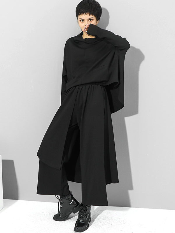 xakxx Irregularity Elastic Waist Wide Leg Solid Color Pants