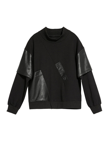 xakxx Thicken PU Split-Joint False-Two Asymmetric Sweatshirt