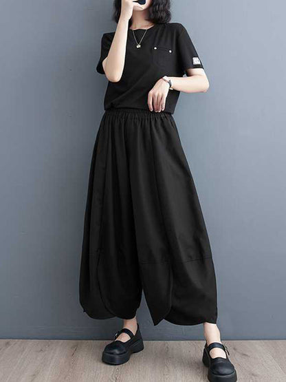 xakxx Bloomers Loose Elasticity Solid Color Split-Joint Wide Leg Pants Trousers