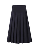 xakxx A-Line High Waisted Pleated Solid Color Split-Joint Skirts Bottoms