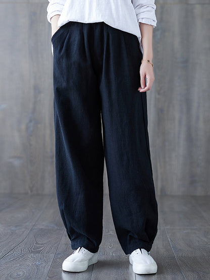 xakxx Simple Wide Leg Loose Elasticity Solid Color Casual Pants Bottoms