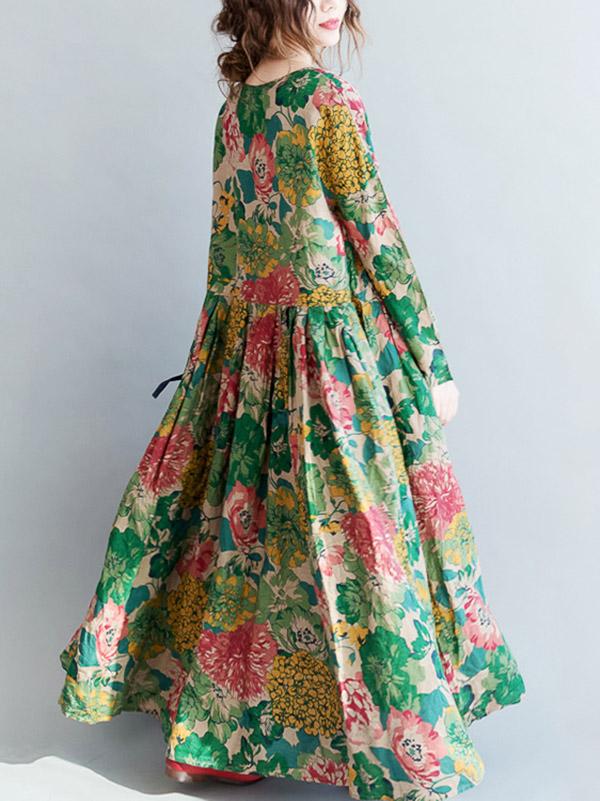 xakxx National Style Flower Printed Long Dress