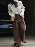 xakxx Loose Pleated Solid Color Wide Leg Pants Bottoms