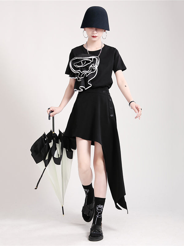 xakxx Stylish Irregular Split-Joint Black Skirt