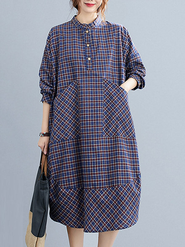 xakxx Vintage Plaid Irregularity Shirt Dresses