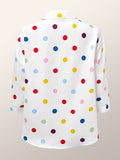 xakxx Three-Quarter Sleeves Polka-Dot Stand Collar Blouses&Shirts Tops