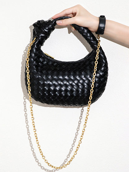 xakxx Chains Knot Solid Color Woven Zipper Crossbody Bags