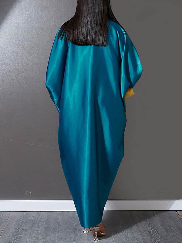 xakxx Batwing Sleeves High-Low Solid Color Deep V-Neck Maxi Dresses