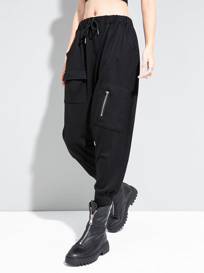 xakxx Simple Solid Elasticity Harem Pants