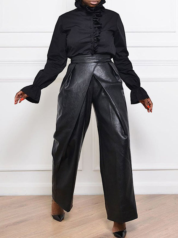 xakxx High Waisted Asymmetric Solid Color Pants Trousers