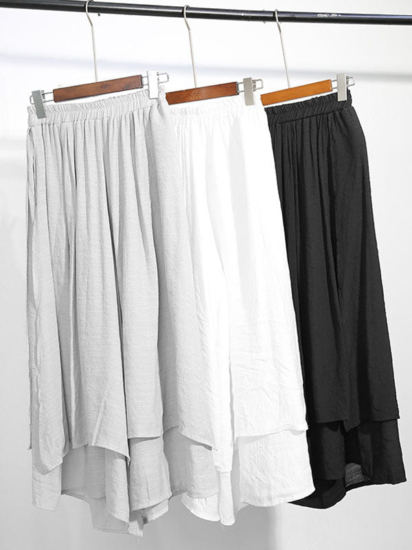 xakxx Loose Wide Leg Elasticity Solid Color Split-Joint Ninth Pants