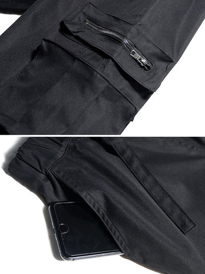 xakxx Original Black Pocket Zipper Split-Joint Overalls Pants