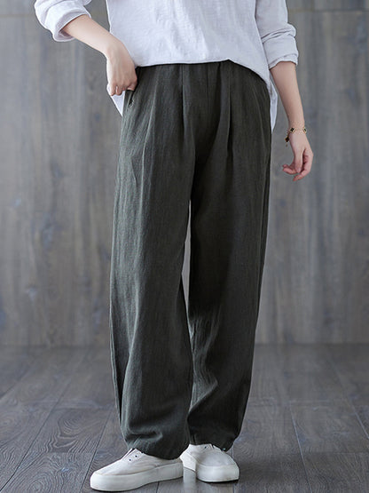 xakxx Simple Wide Leg Loose Elasticity Solid Color Casual Pants Bottoms