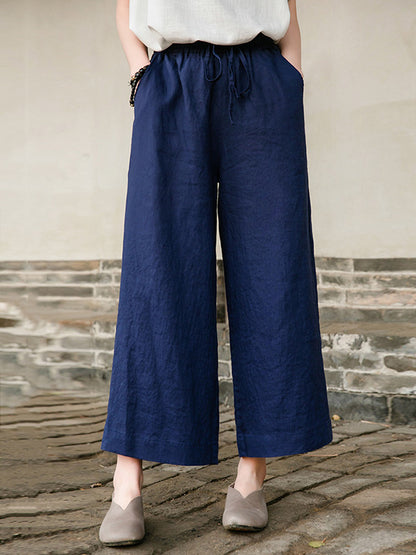 xakxx Simple Linen Column Elasticity Waist Pants