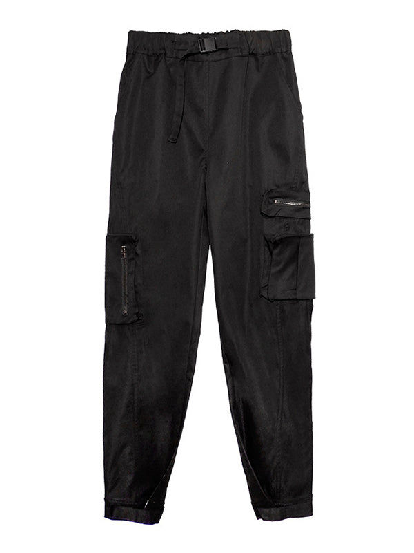 xakxx Original Black Pocket Zipper Split-Joint Overalls Pants