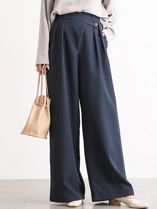 xakxx Casual Wide Leg Loose Solid Color Pants Bottoms