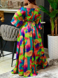 xakxx Puff Sleeves Printed Tied Waist Off-The-Shoulder Maxi Dresses