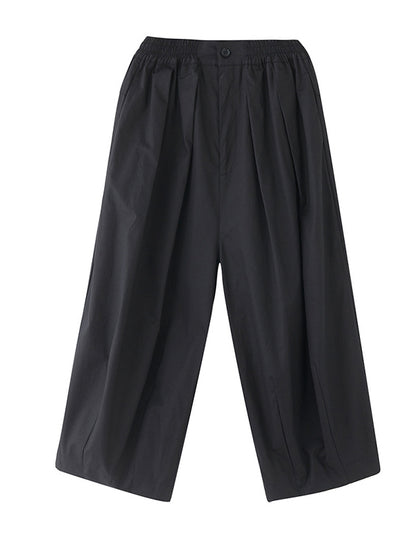 xakxx Plus Size Loose Pleated Elasticity Solid Color Casual Pants Bottoms Ninth Pants