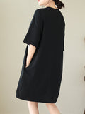 xakxx Loose Short Sleeves Split-Joint Round-Neck Mini Dresses