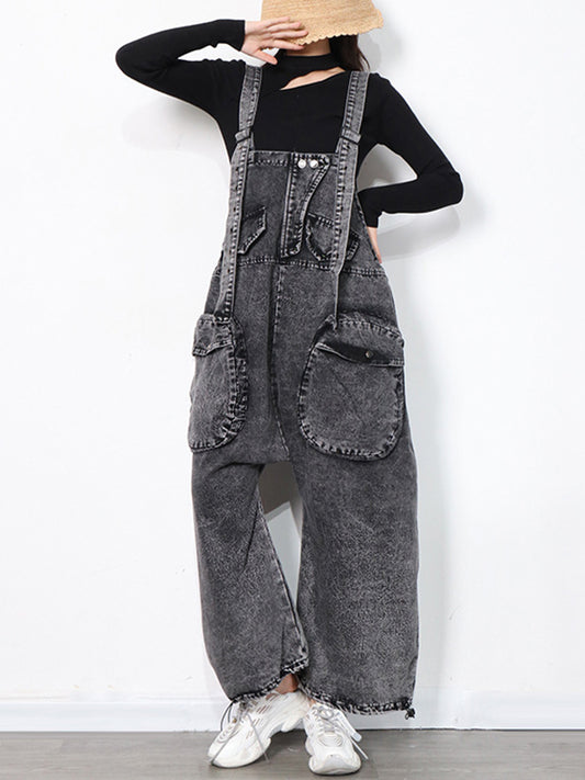 xakxx Original Cool Denim Split-Joint Square-Neck Overalls