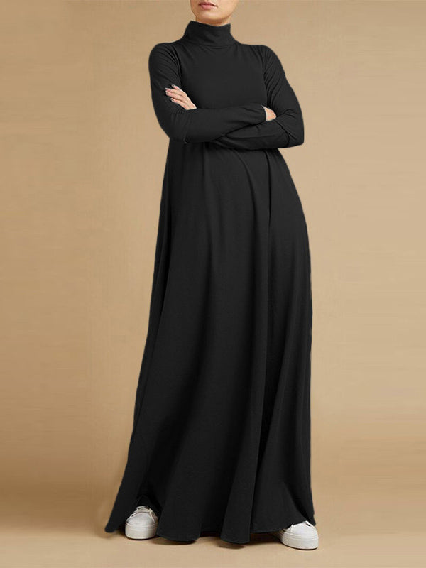 xakxx Casual Loose 4 Colors High-Neck Long Sleeves Maxi Dress