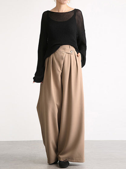 xakxx Casual Wide Leg Loose Solid Color Pants Bottoms