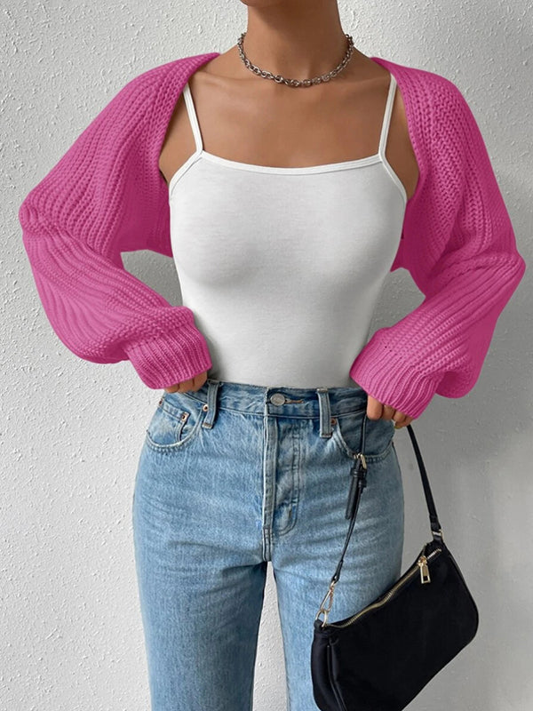 xakxx Barbie Long Sleeves Loose Solid Color Split-Joint Cardigan Tops