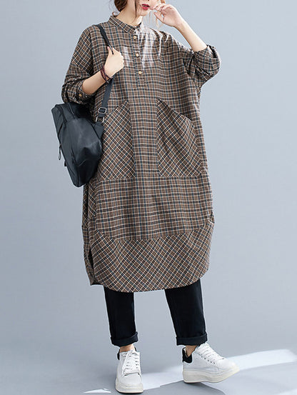 xakxx Vintage Plaid Irregularity Shirt Dresses