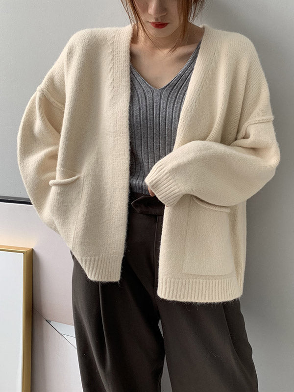 xakxx Urban Solid Color Long Sleeves Knitting Cardigans Outerwear