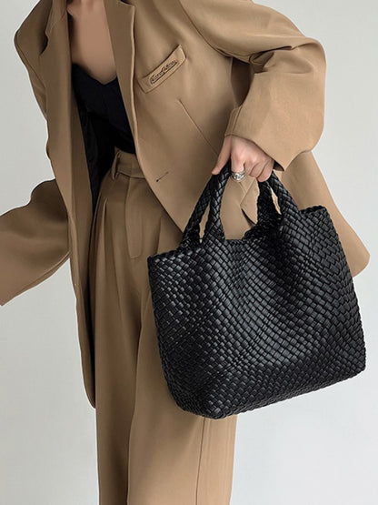 xakxx Solid Color Woven Tote Bags Handbags