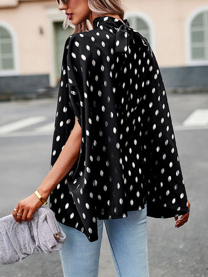 xakxx Loose Bandage Polka Dot Round-Neck Blouses&Shirts Tops