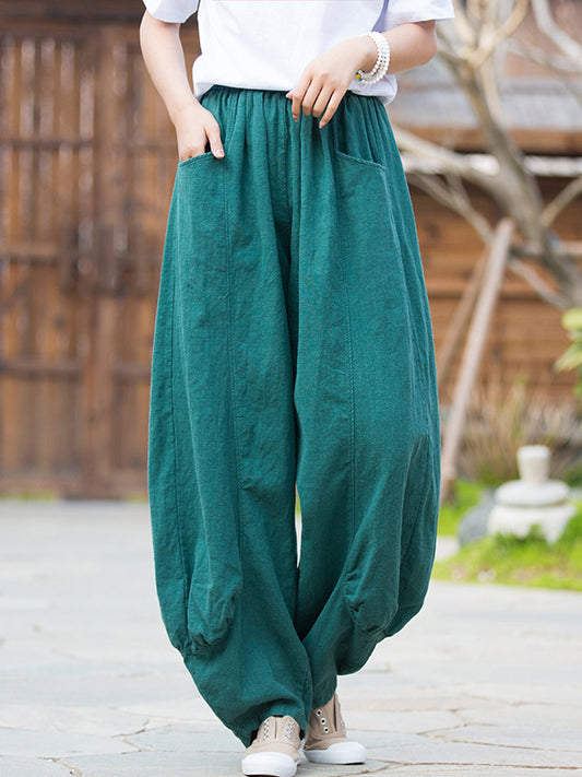 xakxx 7 Colors Casual Wide Leg High Waisted Solid Color Linen Pants