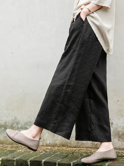 xakxx Simple Linen Column Elasticity Waist Pants