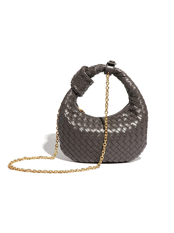 xakxx Chains Knot Solid Color Woven Zipper Crossbody Bags