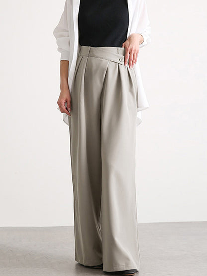 xakxx Casual Wide Leg Loose Solid Color Pants Bottoms