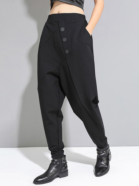 xakxx Personality Black With Button High-Waist Harem Pants