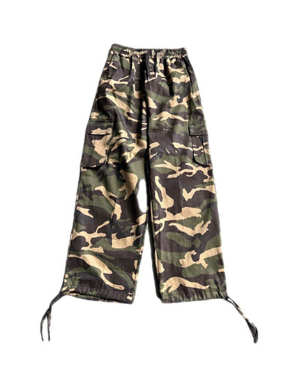 xakxx Hip-Hop Wide Leg Drawstring Camouflage  Pants