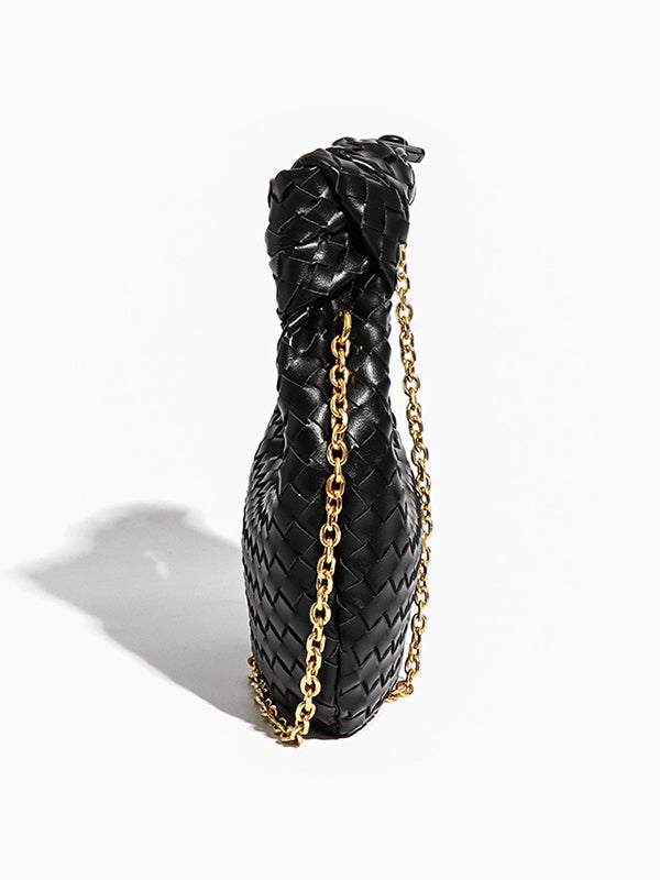 xakxx Chains Knot Solid Color Woven Zipper Crossbody Bags