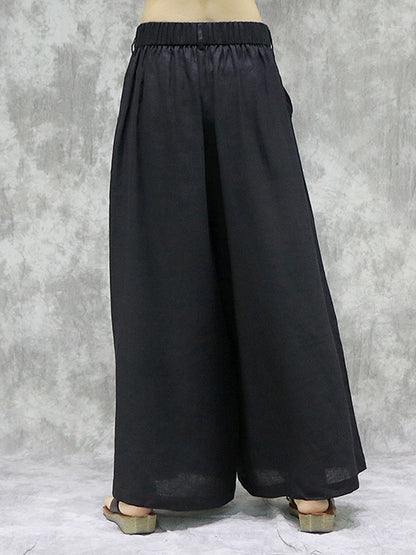 xakxx High Waisted Loose Pockets Solid Color Wide Leg Pants Trousers