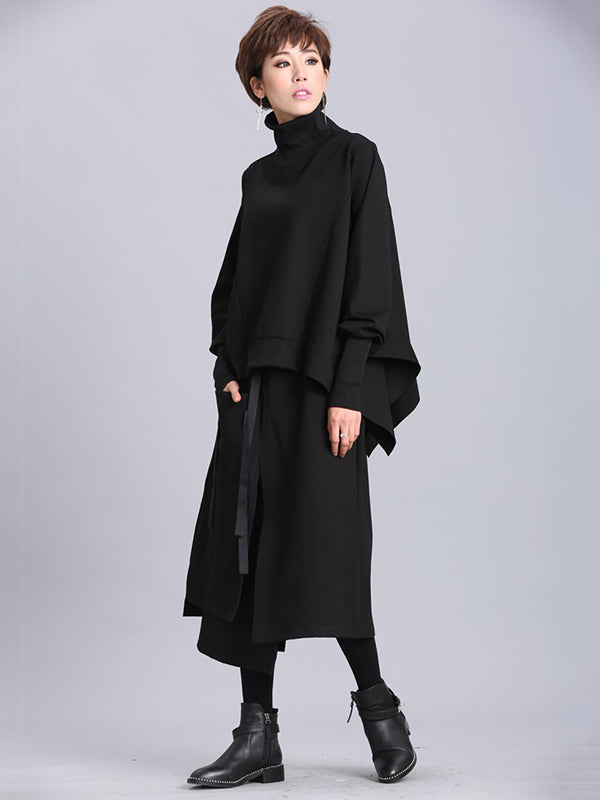 xakxx Raised Bands Split-Joint Asymmetric Black Empire Skirt