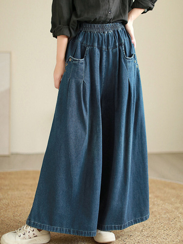 xakxx Loose Wide Pants Elasticity Pleated Flared Trousers Jean Pants Bottoms