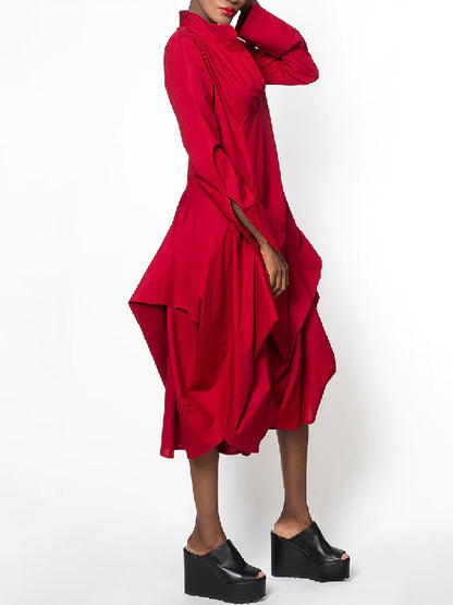 xakxx Stylish Loose Stand-Collar Long Sleeves Midi Dress