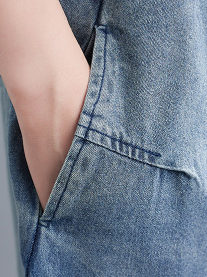 xakxx Cropped Loose Denim Buttoned Overalls