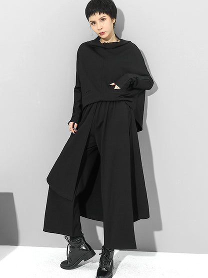 xakxx Irregularity Elastic Waist Wide Leg Solid Color Pants