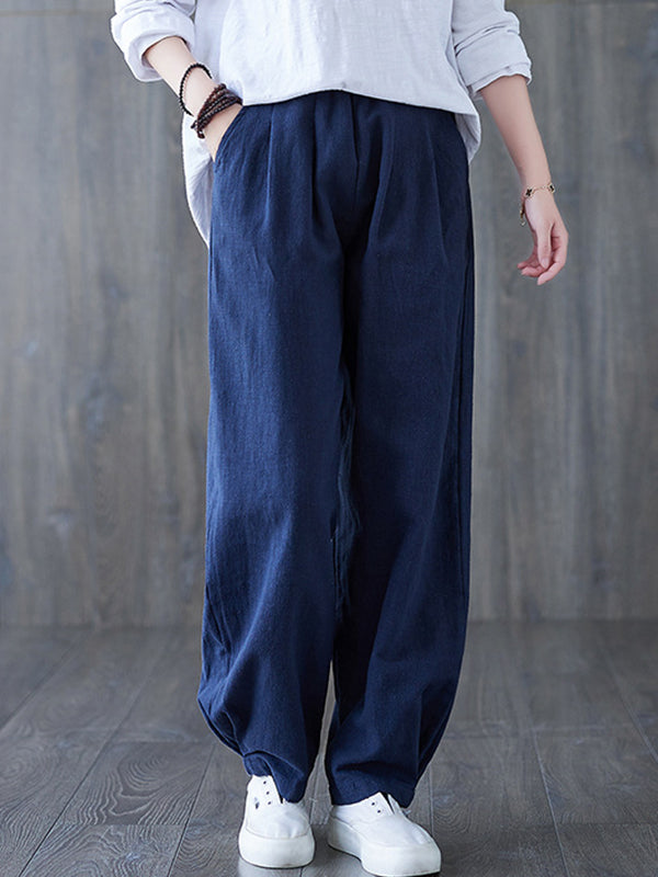 xakxx Simple Wide Leg Loose Elasticity Solid Color Casual Pants Bottoms